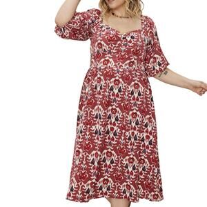 CIDER Floral Boho Smocked Sweetheart Neckline Midi Maxi Dress - Curve 2XL - NWT
